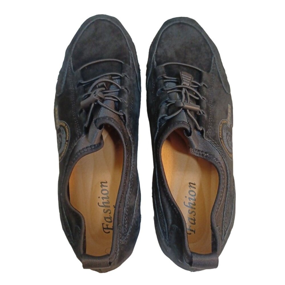 ✅Mens 41 Black Genuine Leather Casual Driving Shoes Lounging Loafer Sneaker - Picture 7 of 10